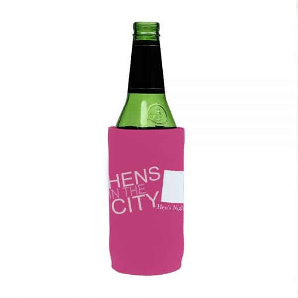 Hens in the City Pink Stubby Holder Beer Tall